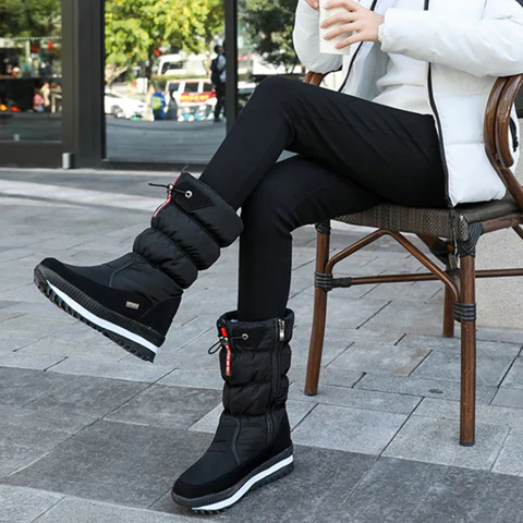 Vasen - Botte d'hiver mi-mollet haute résistance pour femme doublée de laine