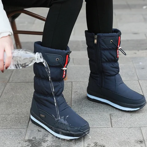 Vasen - Botte d'hiver mi-mollet haute résistance pour femme doublée de laine