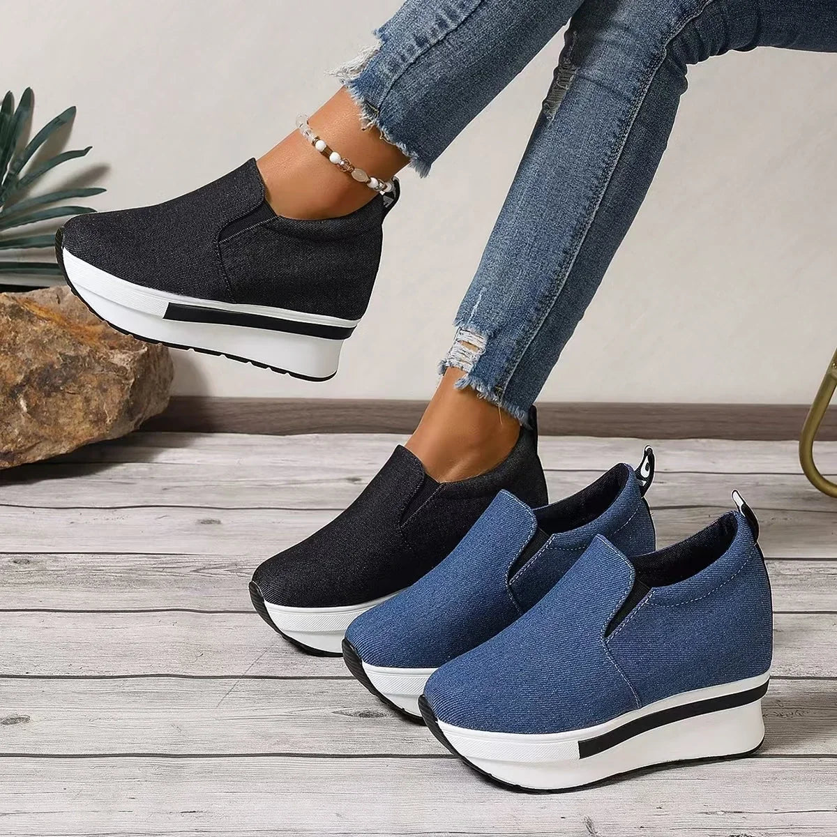 Sneakers Compensées Femme Rimocy– Gagnez en Hauteur avec Style & Confort